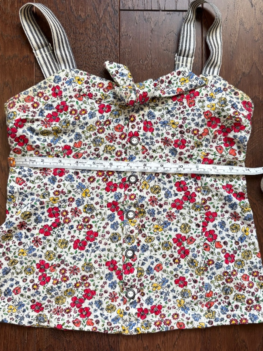 Anthropologie Tie Neck Flower Tank XS Buttons Ribbon Straps Whimsical Cute - Picture 6 of 7